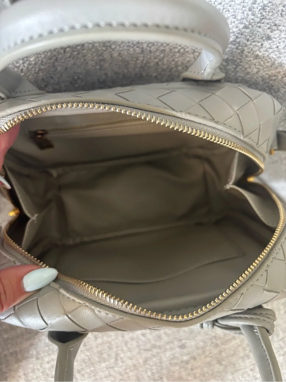 Woven Leather Top-Handle Bag in Light Gray - Picture 2 of 2